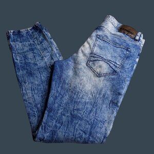 Express Mens Alec Super Skinny Fit Jeans 32 Distressed Stonewashed Moto Stretch